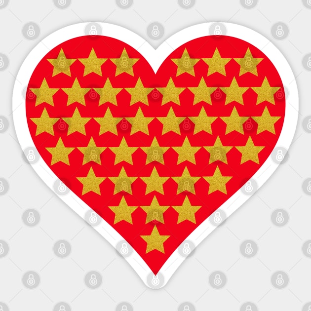 Little gold stars in red heart. Sticker by Nano-none